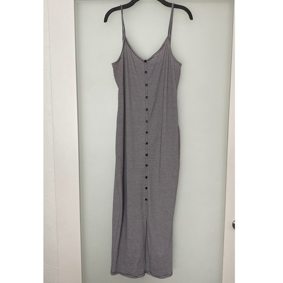 Shein black white striped button front midi dress Large - Picture 2 of 7